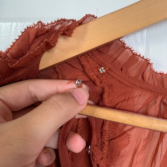 Forever That Girl Medium Copper Ruffled Blouse Romantic Bohemian Sheer Boho S - Picture 12 of 16